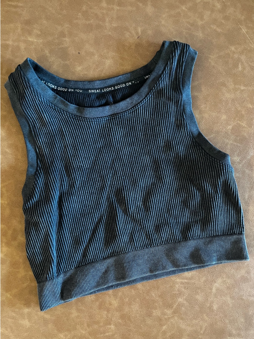 aerie Black Ribbed Crop Tank